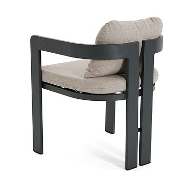 Aluminum Outdoor Dining Chair Set of 2, Rust Resistant Black Frame with Cushion