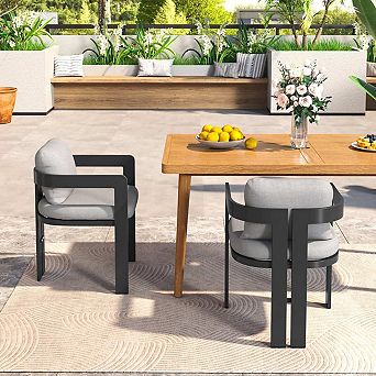 Aluminum Outdoor Dining Chair Set of 2, Rust Resistant Black Frame with Cushion