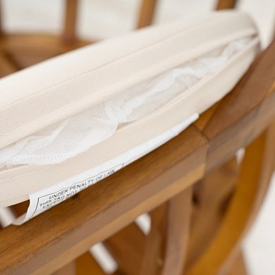 Set Of 2 Curved Patio Dining Armchairs, Solid Acacia Wood Frame, Beige Fabric Upholstered Seat