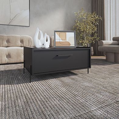 Shan minimalistic coffee table with pull down cabinet and open shelf