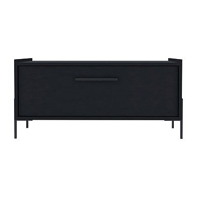 Shan minimalistic coffee table with pull down cabinet and open shelf