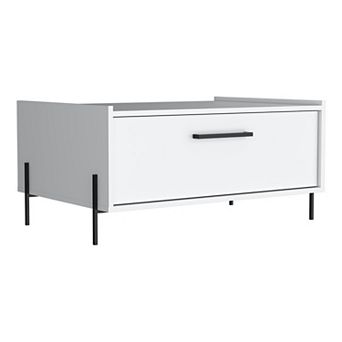 Shan minimalistic coffee table with pull down cabinet and open shelf