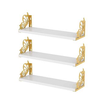 3 pc Floating Shelves With Golden Butterfly Brackets