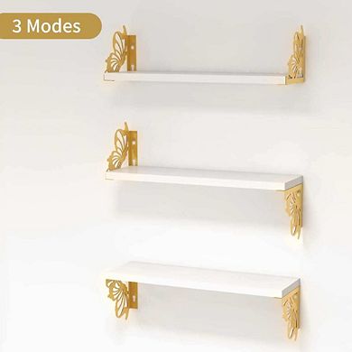 3 PCS Floating Shelves With Golden Butterfly Brackets
