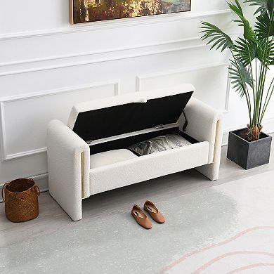 Modern Teddy Fabric End of Bed Bench with Arms and Storage