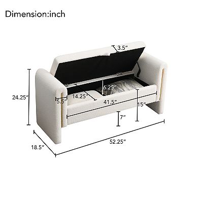 Modern Teddy Fabric End of Bed Bench with Arms and Storage