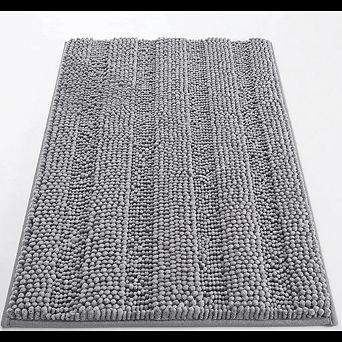 Striped Chenille Bathroom Rug, Thick Absorbent, Non-Slip Rubber Backing