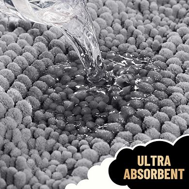 Striped Chenille Bathroom Rug, Thick Absorbent, Non-Slip Rubber Backing