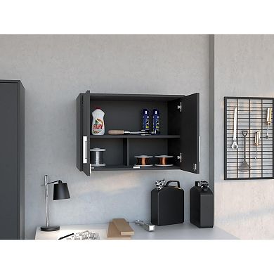 Wall Mounted Storage Cabinet, with Three Interior Shelves, and Double Door, Simple Garage.