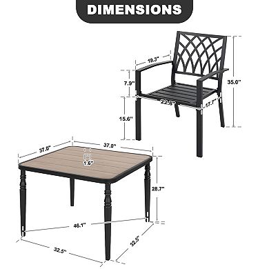 5-Piece Stackable Patio Dining Set with Umbrella Hole, Faux Wood Tabletop