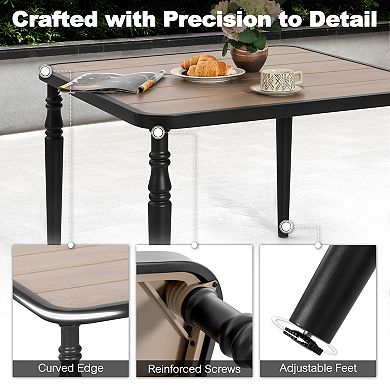 5-Piece Stackable Patio Dining Set with Umbrella Hole, Faux Wood Tabletop