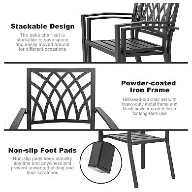 5-Piece Stackable Patio Dining Set with Umbrella Hole, Faux Wood Tabletop