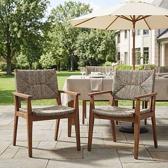 19 in Wicker Outdoor Dining Chair Set of 2, Acacia Wood Patio Furniture