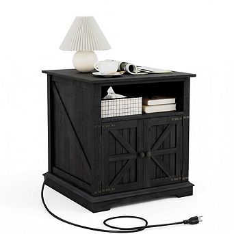 24" Nightstand with Charging Station, 2 Drawer Farmhouse End Table, 1 pc