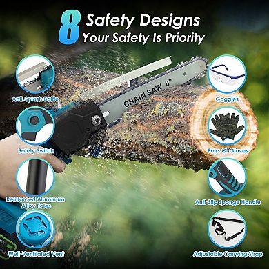 2-in-1 Cordless Pole Saw & Mini Chainsaw 21V, 8” Brushless with Extension Pole