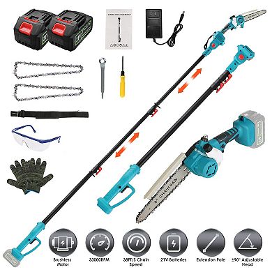 2-in-1 Cordless Pole Saw & Mini Chainsaw 21V, 8” Brushless with Extension Pole