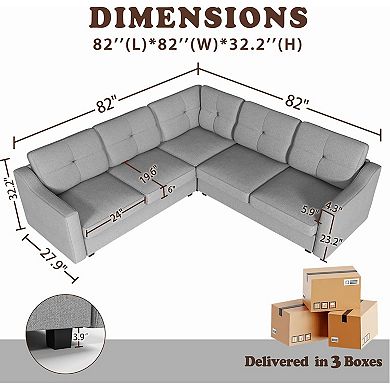 Convertible Sectional Sofa, L Shaped Couch 5-Seat Sofas for Living Room, Small Apartment