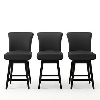 26.8" Faux Leather Swivel Barstools Set of 2, Counter Height with Back/Solid Wood Legs