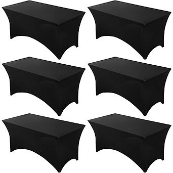 Black Spandex Tablecloth 6-Pack Fitted Wrinkle-Free Rectangular Cover