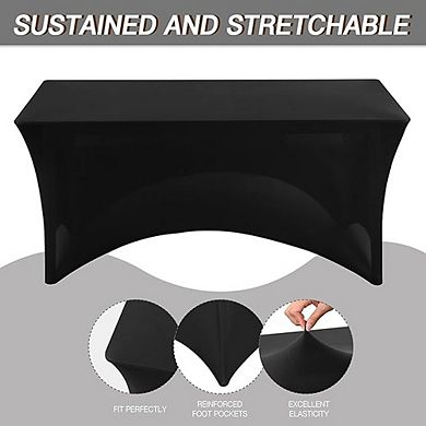 Black Spandex Tablecloth 6-Pack Fitted Wrinkle-Free Rectangular Cover