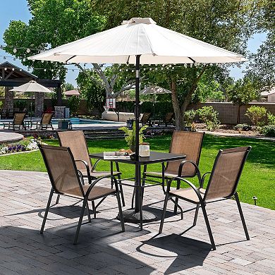 5-Piece Metal Outdoor Dining Set, Textilene Stackable Chairs and 1.7'' Umbrella Hole