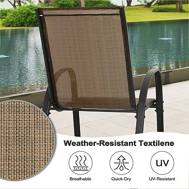 5-Piece Metal Outdoor Dining Set, Textilene Stackable Chairs and 1.7'' Umbrella Hole