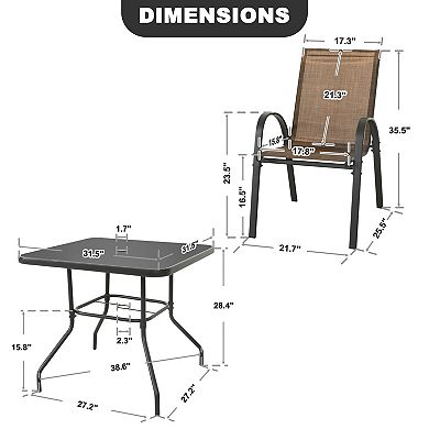 5-Piece Metal Outdoor Dining Set, Textilene Stackable Chairs and 1.7'' Umbrella Hole