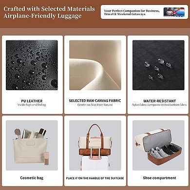 21" Canvas Weekender Bag for Women with Shoe Compartment Toiletry Pouch