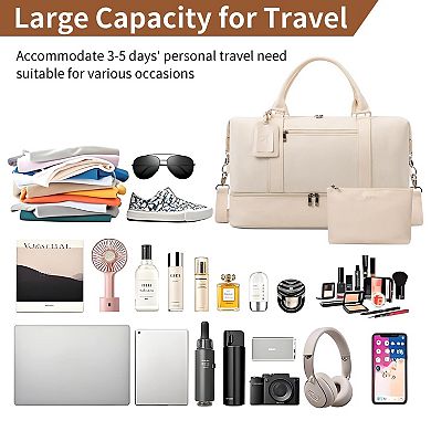 21" Canvas Weekender Bag for Women with Shoe Compartment Toiletry Pouch