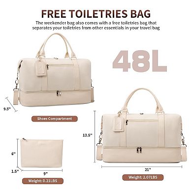 21" Canvas Weekender Bag for Women with Shoe Compartment Toiletry Pouch