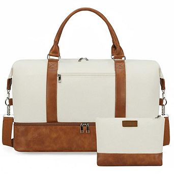 21" Canvas Weekender Bag for Women with Shoe Compartment  Toiletry Pouch