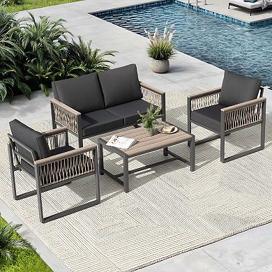 Outdoor 4-Piece Conversation Set with Cushions and Coffee Table, Matte Gray