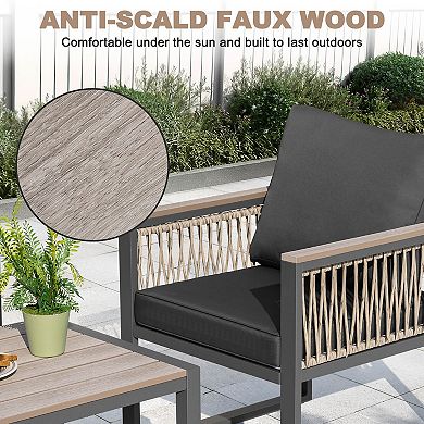Outdoor 4-Piece Conversation Set with Cushions and Coffee Table, Matte Gray