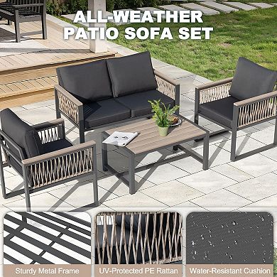 Outdoor 4-Piece Conversation Set with Cushions and Coffee Table, Matte Gray