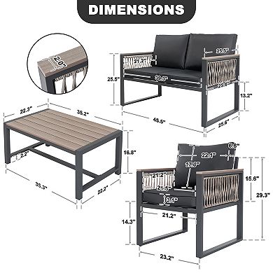 Outdoor 4-Piece Conversation Set with Cushions and Coffee Table, Matte Gray