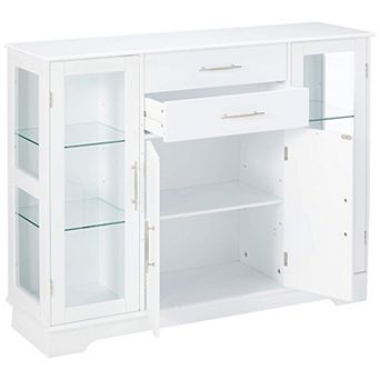 Kings Brand Furniture Santi 4-Door Buffet Display Cabinet, White