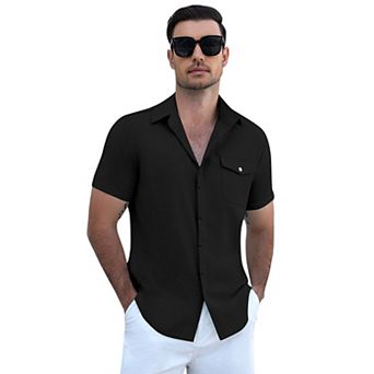 COOFANDY Men's Cool Linen Cotton Short Sleeve Shirt Button Casual Wear Beach Summer Wedding Daily