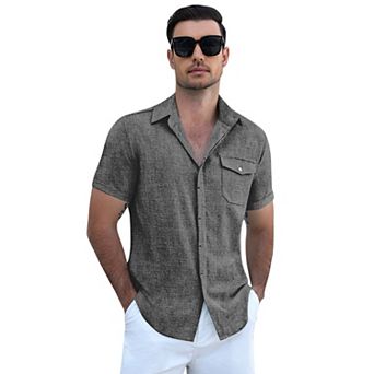 COOFANDY Men's Cool Linen Cotton Short Sleeve Shirt Button Casual Wear Beach Summer Wedding Daily