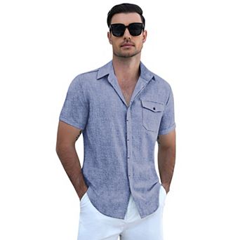 COOFANDY Men's Cool Linen Cotton Short Sleeve Shirt Button Casual Wear Beach Summer Wedding Daily