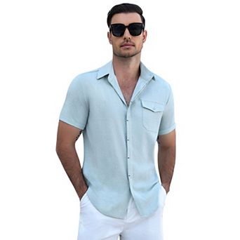 COOFANDY Men's Cool Linen Cotton Short Sleeve Shirt Button Casual Wear Beach Summer Wedding Daily