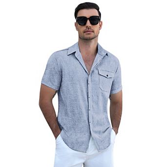 COOFANDY Men's Cool Linen Cotton Short Sleeve Shirt Button Casual Wear Beach Summer Wedding Daily