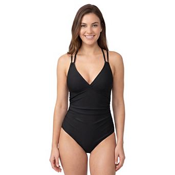 Charmo Women's Double Strap V Neck Crisscross Back Ruched One Piece Swimsuit