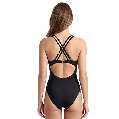 Charmo Women's Double Strap V Neck Crisscross Back Ruched One Piece Swimsuit