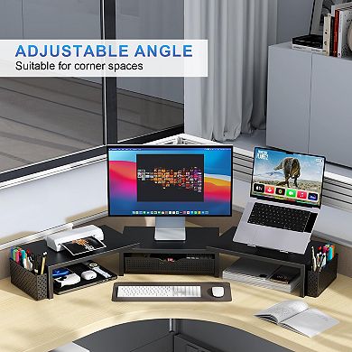 Dual Monitor Stand Riser with Drawer & 2 Magnetic Pen Holders