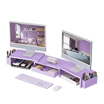 Dual Monitor Stand Riser with Drawer & 2 Magnetic Pen Holders