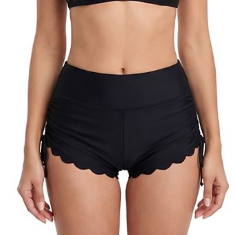 Charmo Women's High Waisted Scallop Edge Side Drawstring Swim Shorts