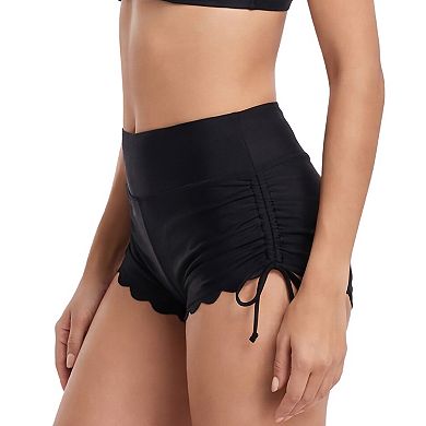 Charmo Women's High Waisted Scallop Edge Side Drawstring Swim Shorts