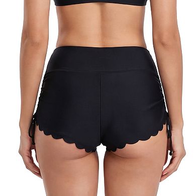Charmo Women's High Waisted Scallop Edge Side Drawstring Swim Shorts