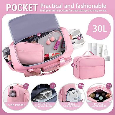 Women's 37L Gym Duffle Bag with Shoe & Wet Pocket Carry On Weekender