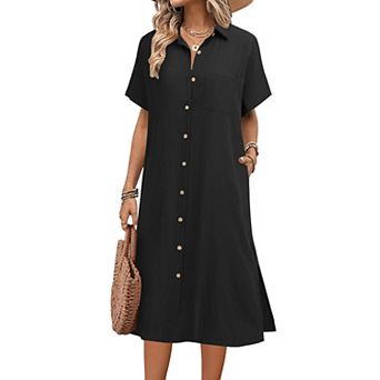 Zeagoo Women's Casual Midi Short Sleeve Button Down Shirt Dress Beach Cover Up with Pocket